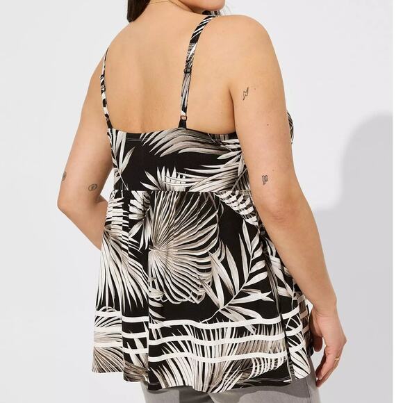 Torrid 6 (6X 30) Super Soft Palm Tropical Leaves V Neck Babydoll Tank Top‎ New - Picture 2 of 2